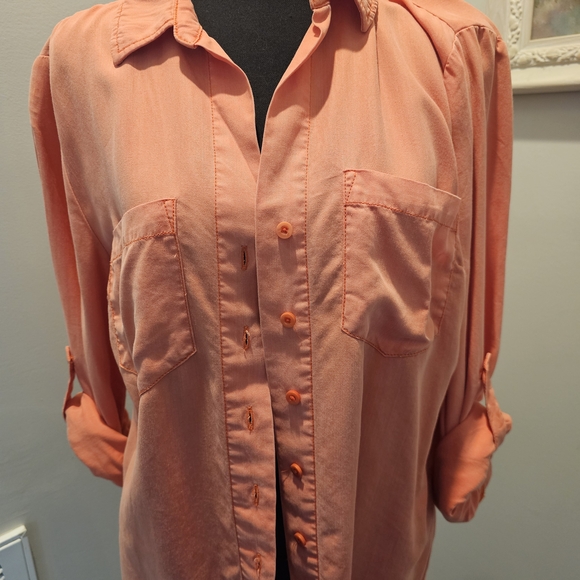 Orange Button-down Women's Blouse - Picture 1 of 5